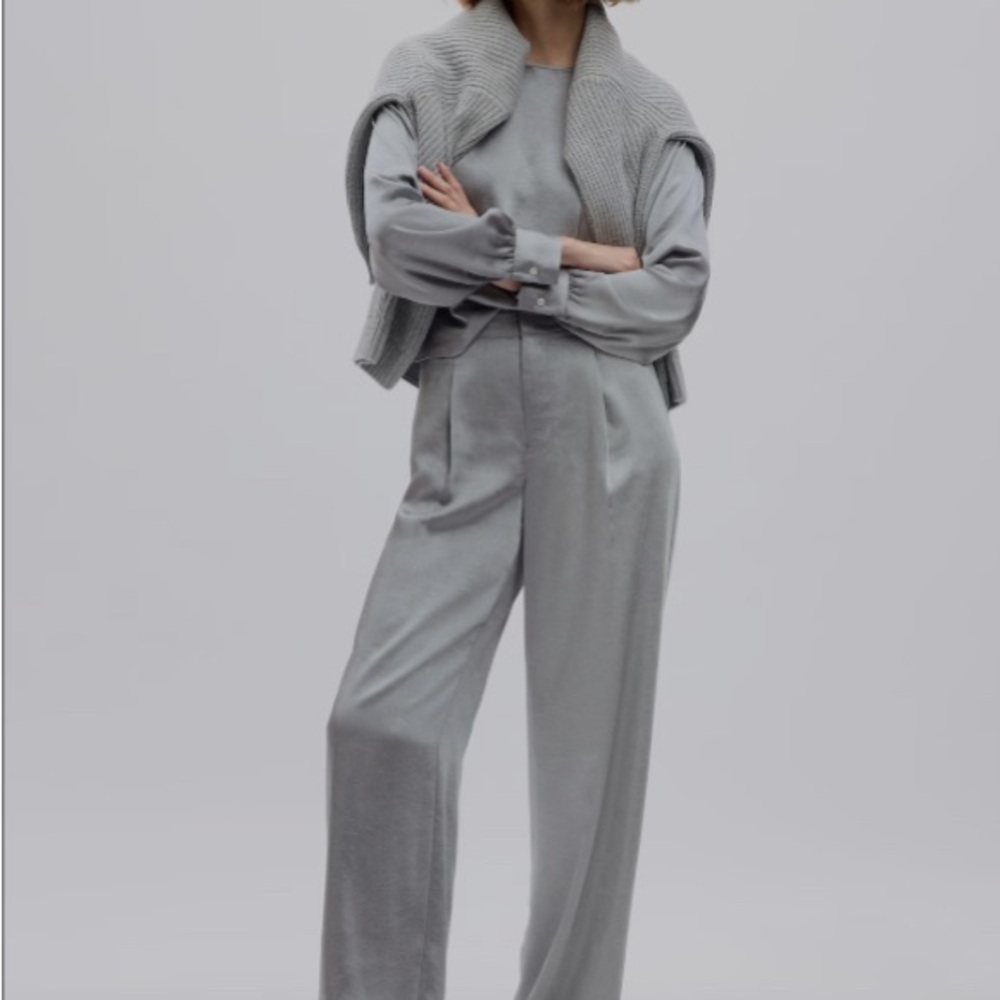 Gap High Rise Pleated Satin Wide leg Trousers